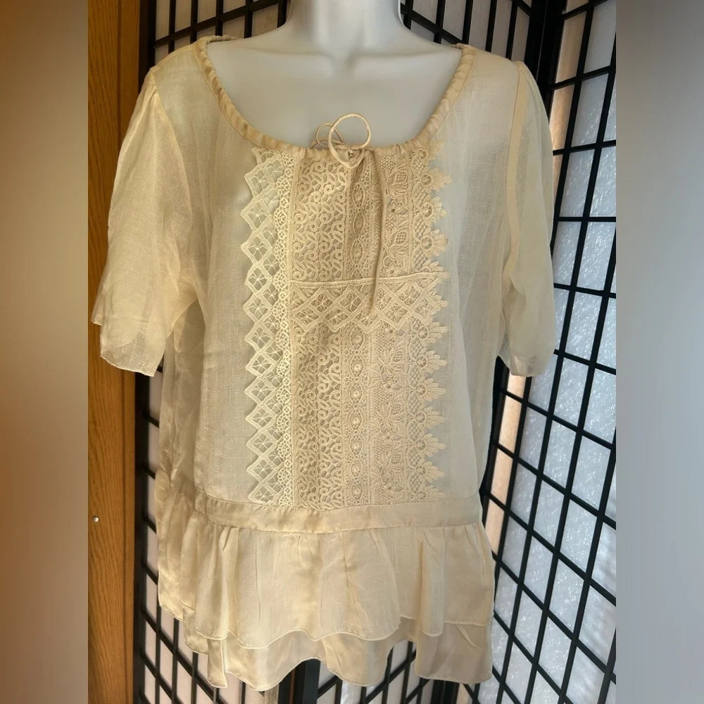 Johnny Was Light cream color Hyacinth Eyelet Embroidered Blouse Boho Chic NWOT